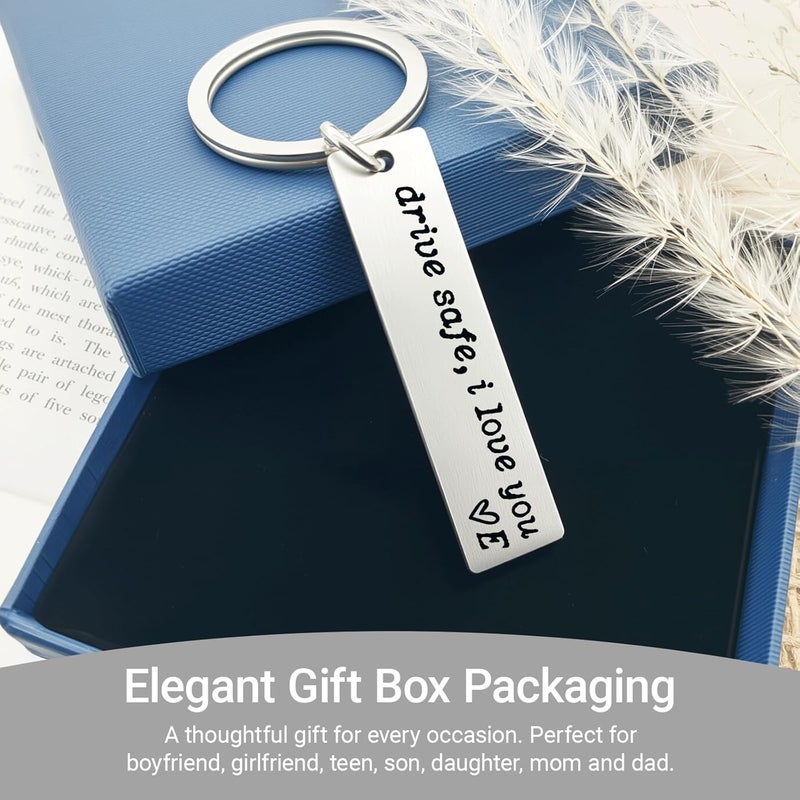 ZEARPT Valentine’s Day Gift for Boyfriend, Personalized Initial Drive Safe I Love You Keychain, Stainless Steel Key Ring for Him Husband Son, Couples Car Accessory, Gift-Ready Box - Image 5